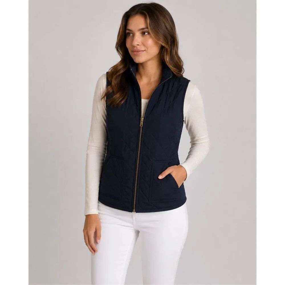 J.Crew Navy Quilted Down Puffer Vest Full Zip Women’s XS